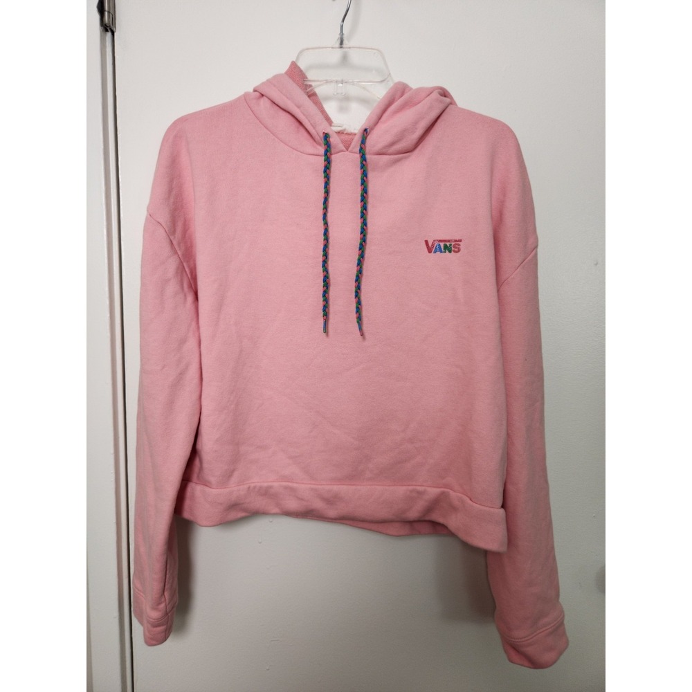 Vans‎ Cropped Pink Hoodie Womens Medium Pullover Logo Pocket Skater Streetwear